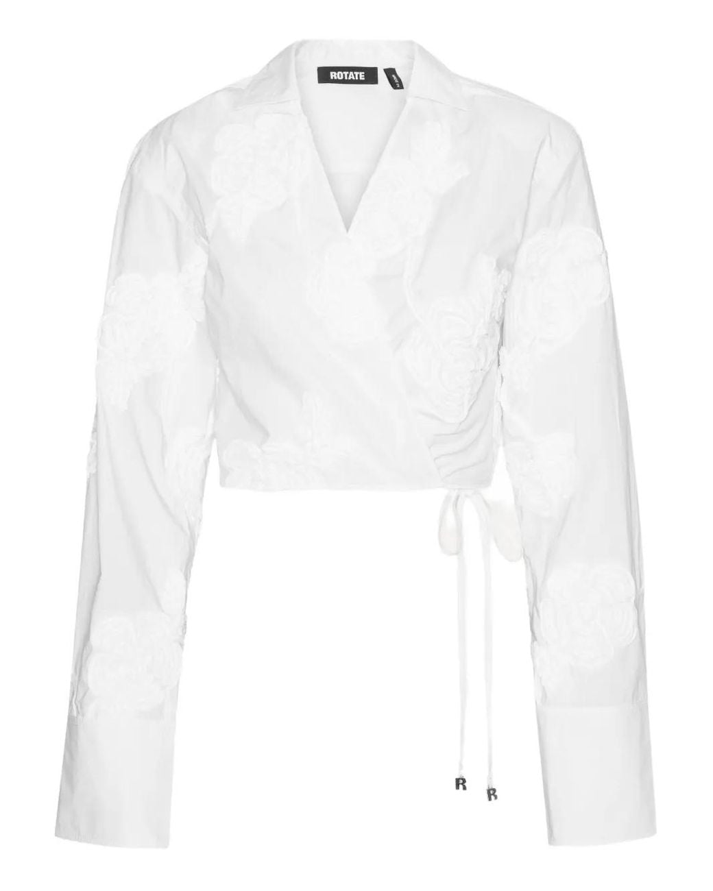 ROTATE BIRGER CHRISTENSEN White Rose-Embroidery Wrap Shirt