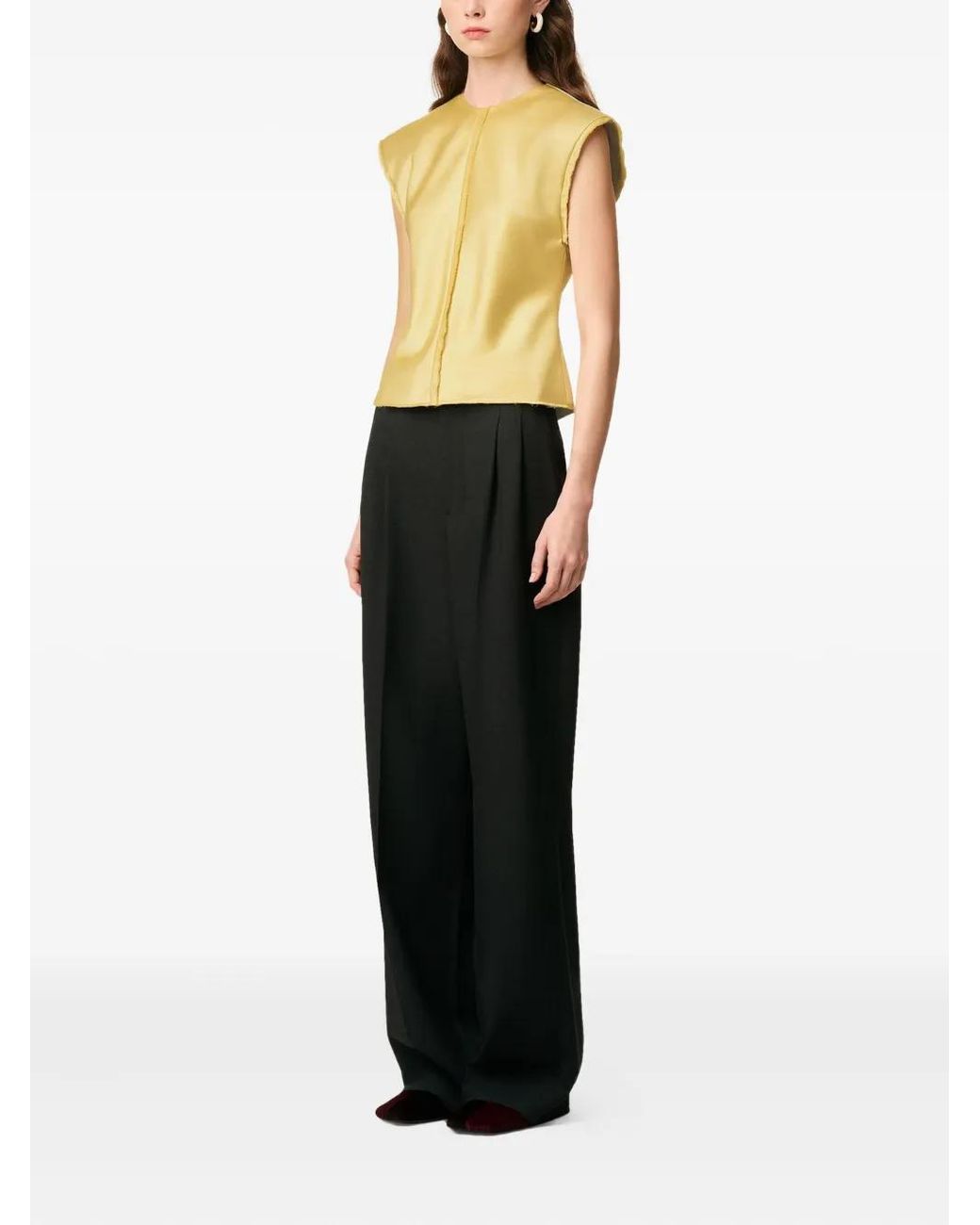 AMI Yellow Raw-Edge Sleeveless Top