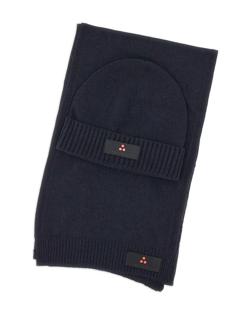Peuterey Blue Logo-Patch Beanie Scarf Set