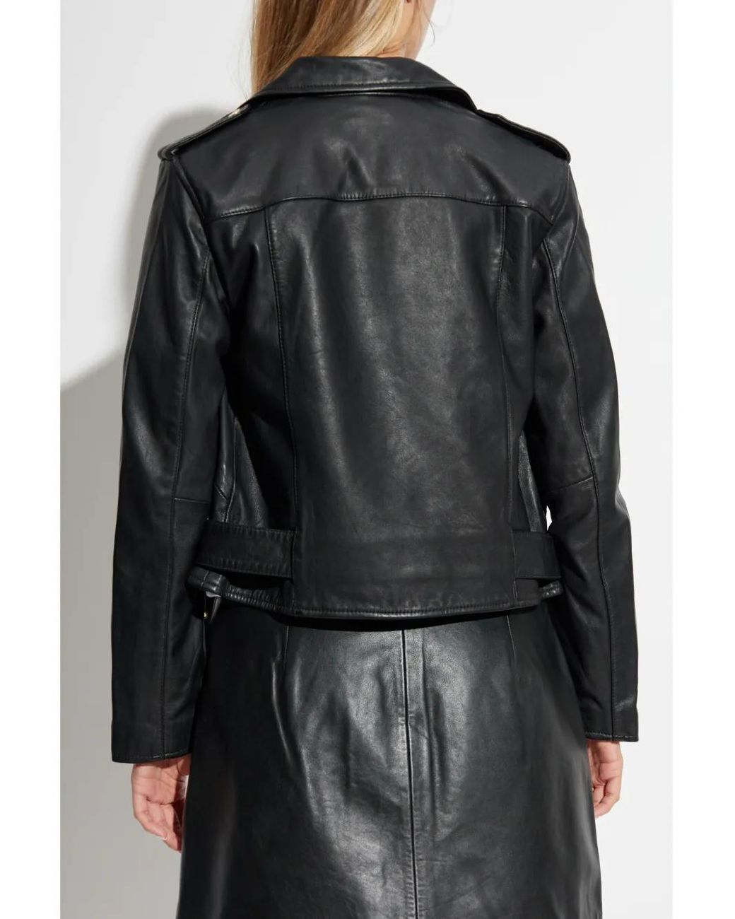 AllSaints Black Belted Notched Collar Biker Jacket