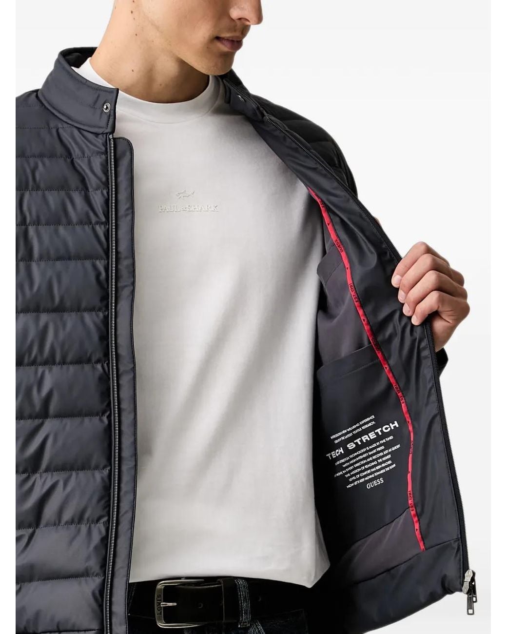 Guess Black Logo-Patch Quilted Jacket for men