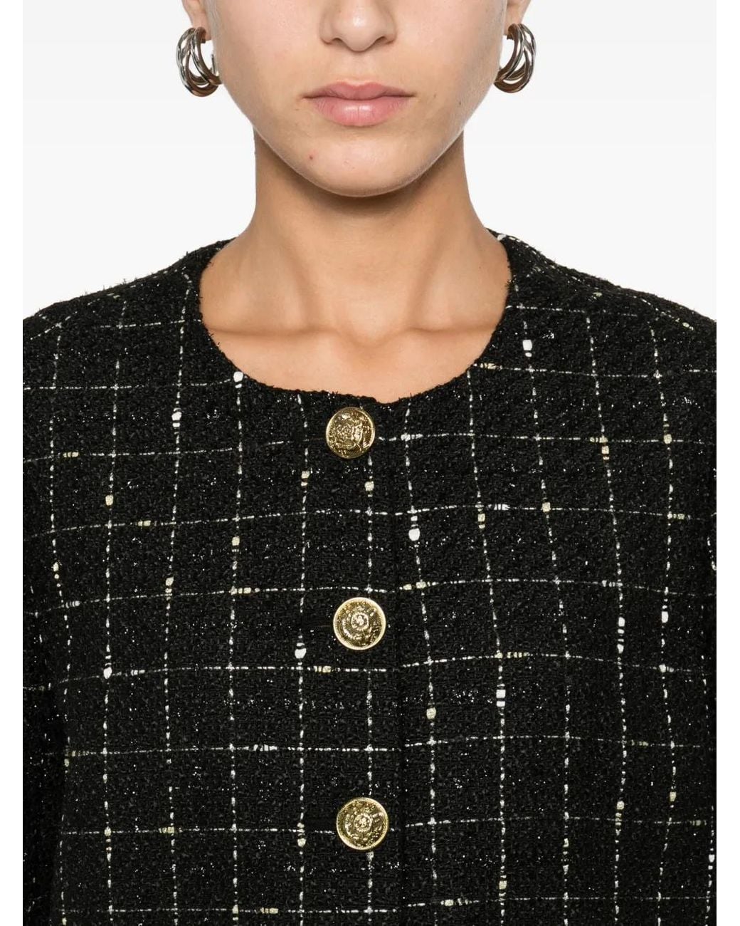 DKNY Black Check-Pattern Cropped Jacket
