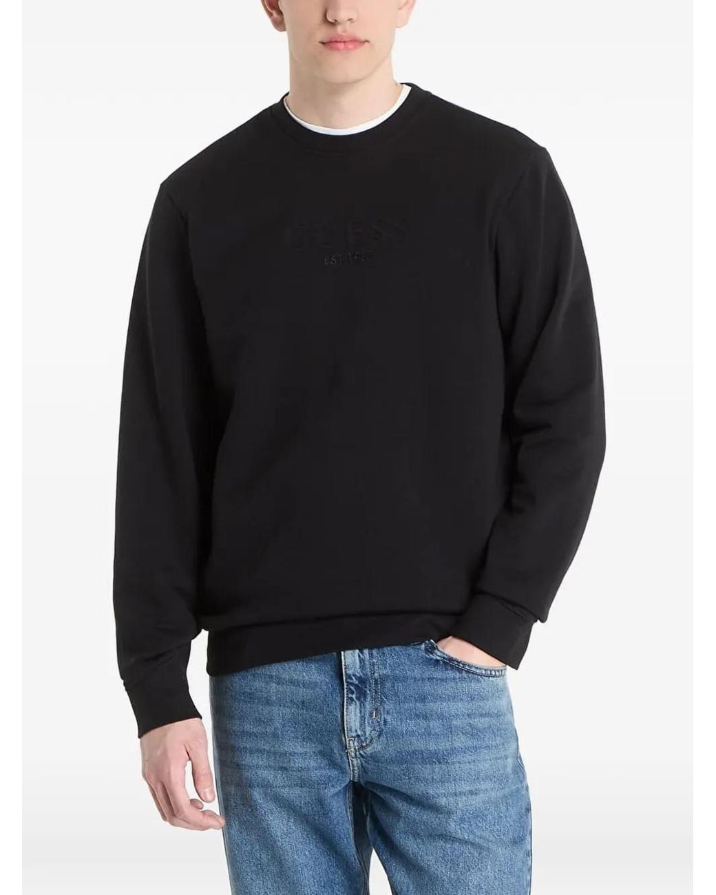 Guess Black Logo-Embroidered Sweater for men