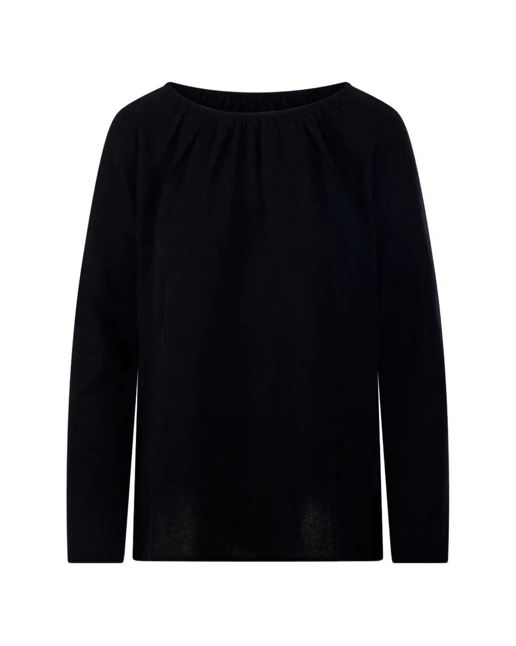 Allude Black Gathered Long-Sleeve Blouse