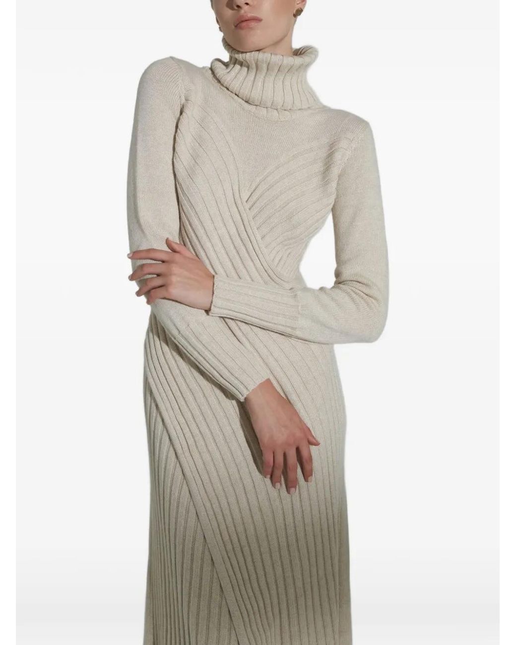 Violante Nessi White Cecile Turtleneck Front-Slit Midi Dress