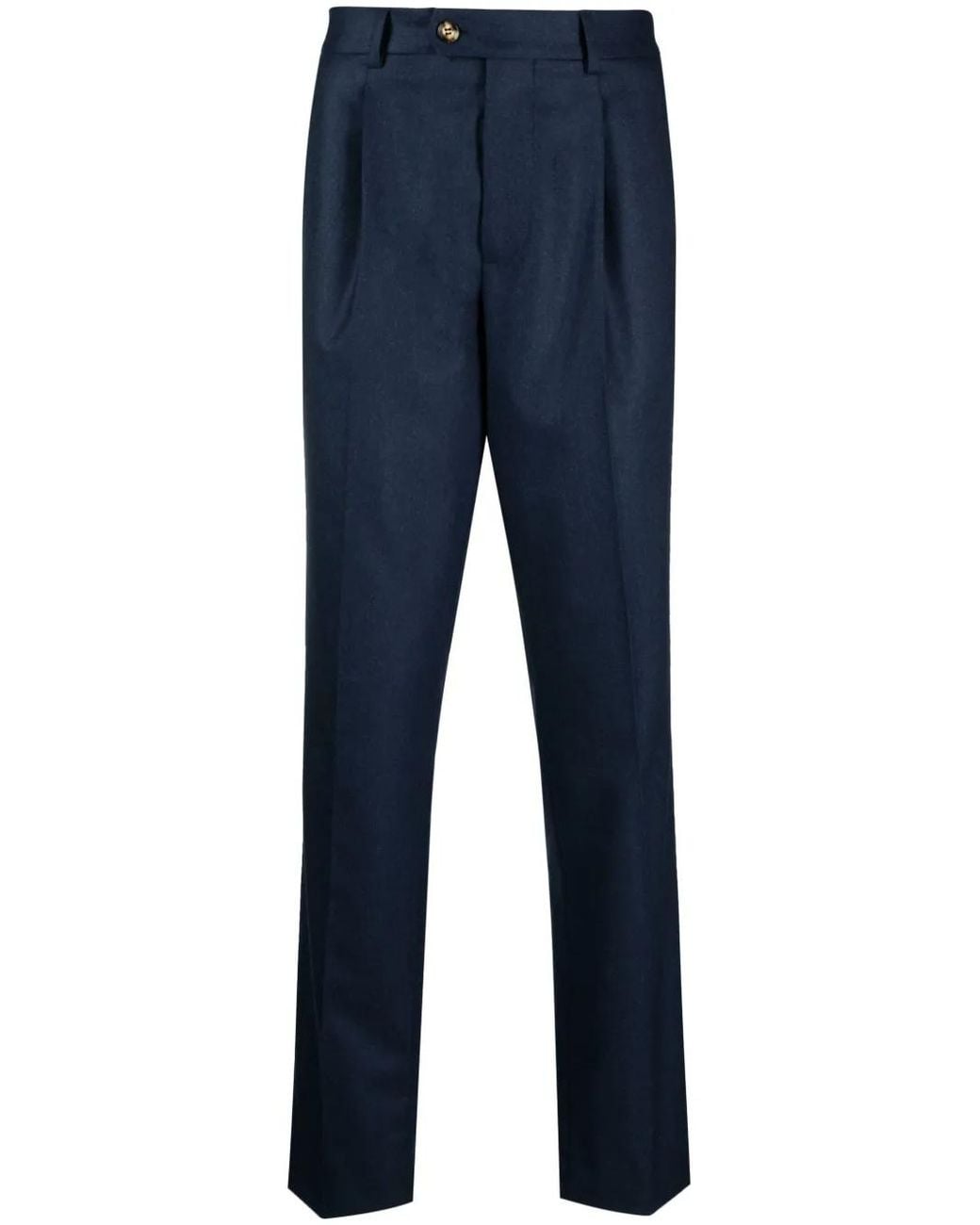 Brunello Cucinelli Blue Wool Pleated Trousers for men
