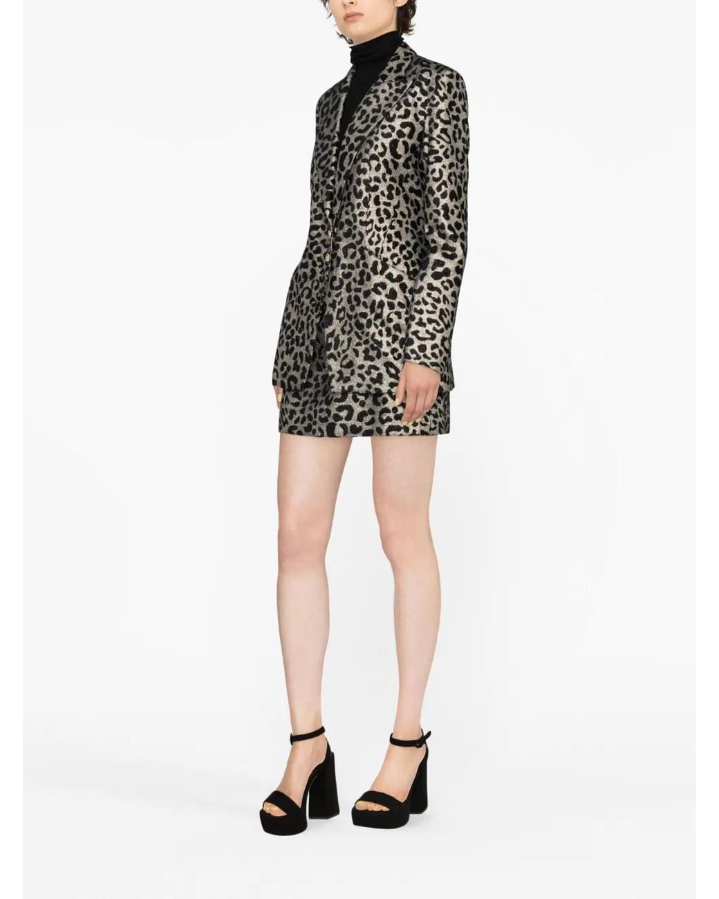 Genny Black Leopard-Jacquard Single-Breasted Blazer