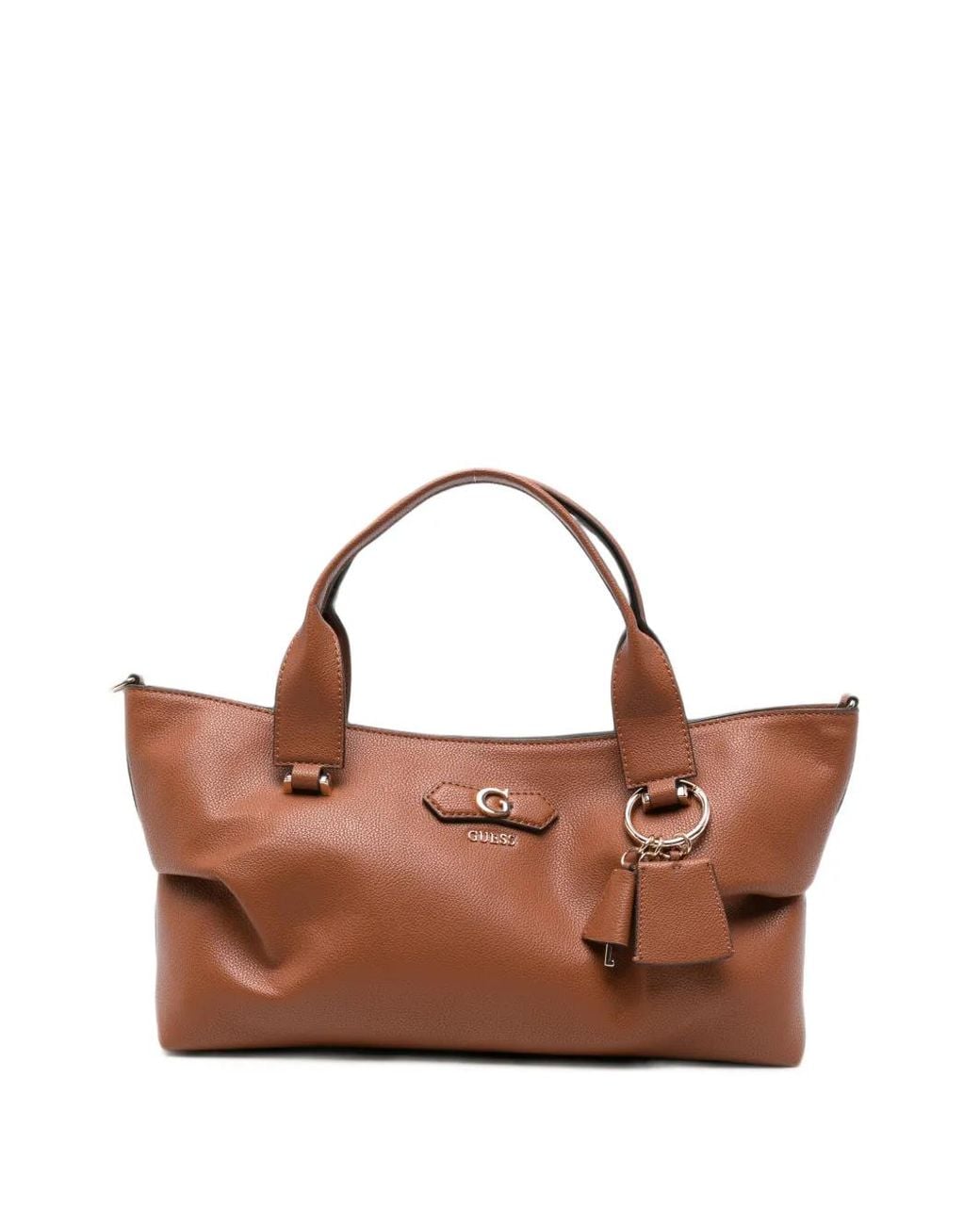 Guess Brown Susy Logo-Plaque Pebbled Leather Tote Bag