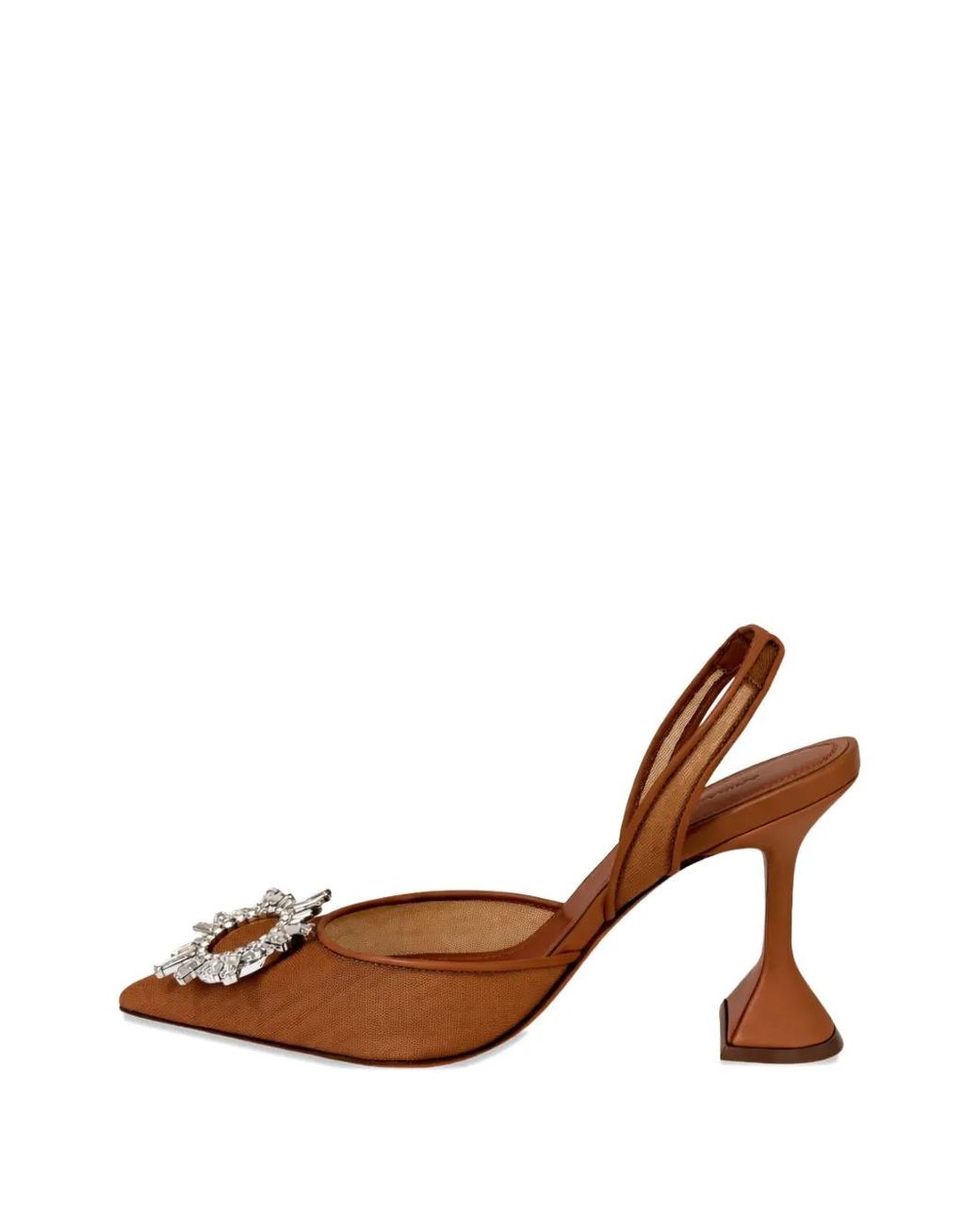 AMINA MUADDI Brown Begum Mesh Sling 95 Latte-Colored Mesh Pumps With Starbust Embellished Brooch