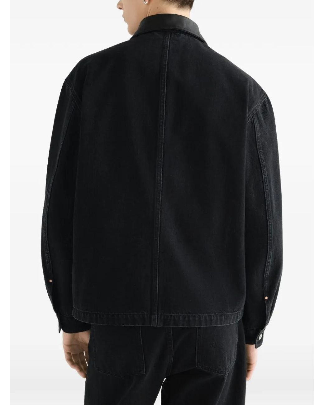 Lemaire Black Workwear Overshirt With Leather Collar for men
