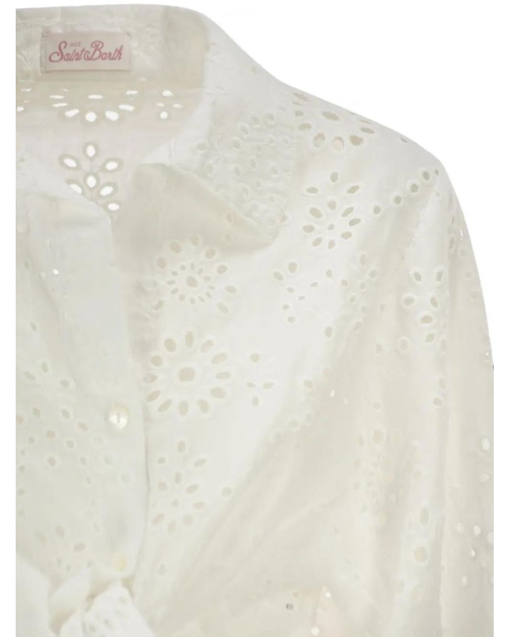 Mc2 Saint Barth White Broderie Anglaise Tie-Front Shirt