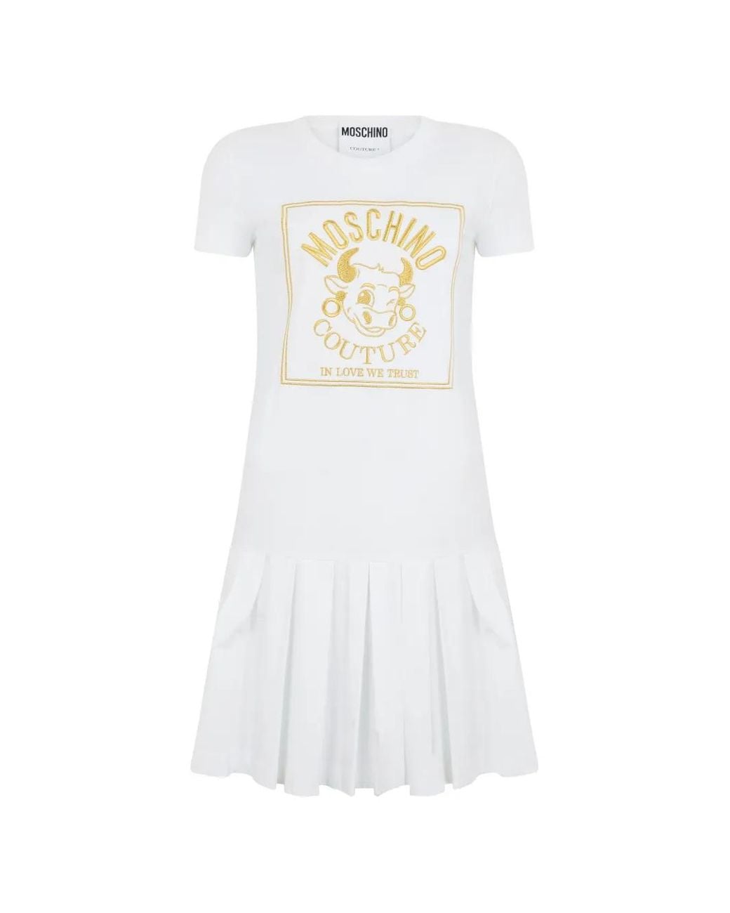 Moschino White Logo-Embroidered Pleated Dress