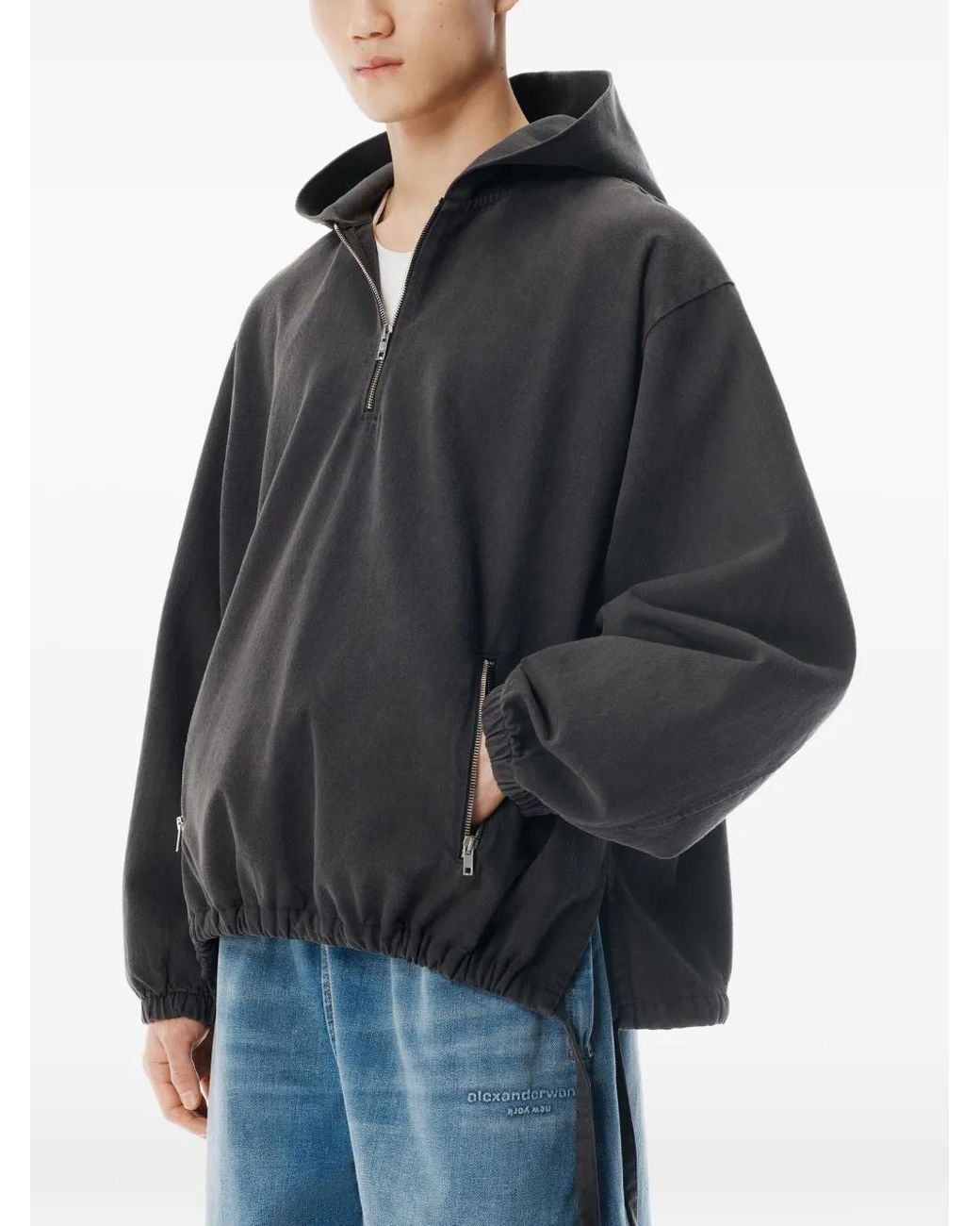 Alexander Wang Black Half-Zip Drawstring-Waist Hoodie