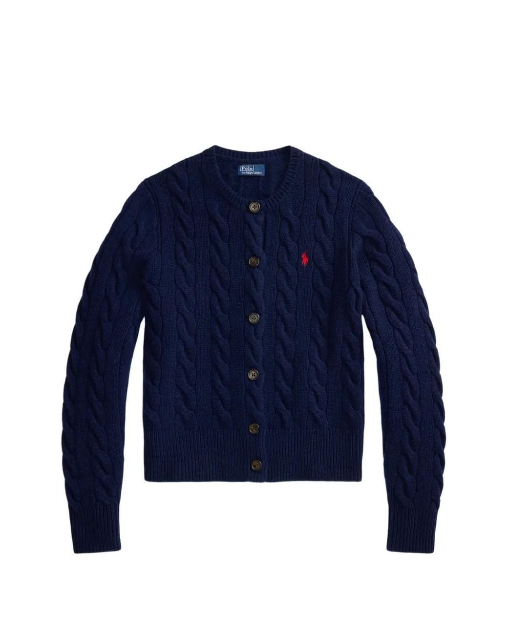 Polo Ralph Lauren Blue Cable-Knit Embroidered-Logo Cardigan