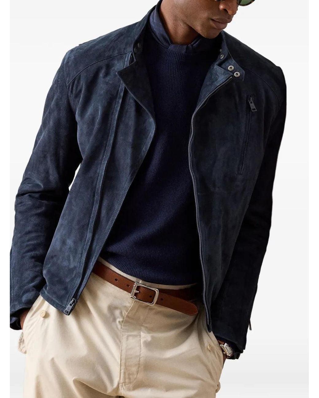 Ralph Lauren Blue Moto Suede Jacket for men