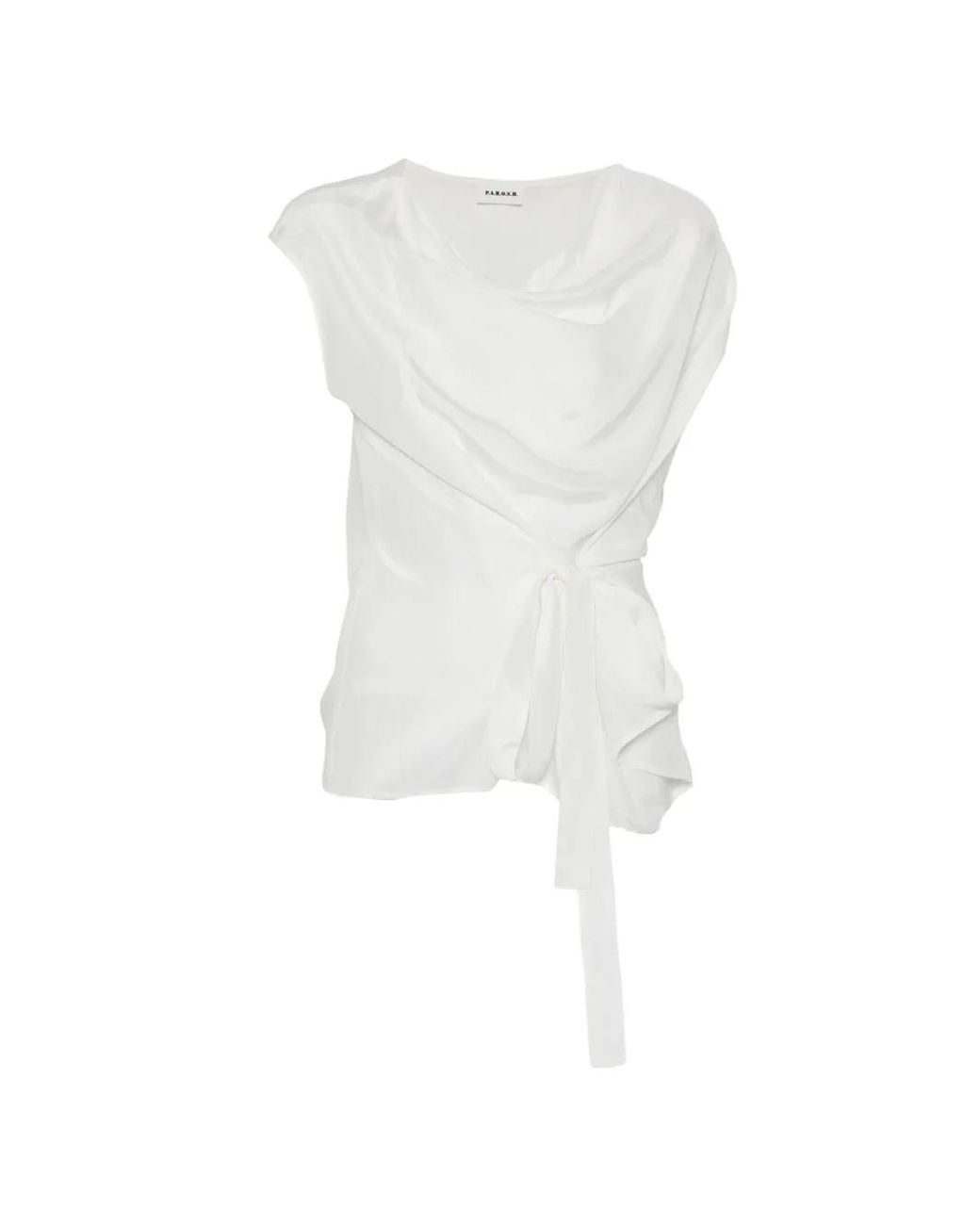 P.A.R.O.S.H. White Saxon Cowl-Neck Tie Blouse