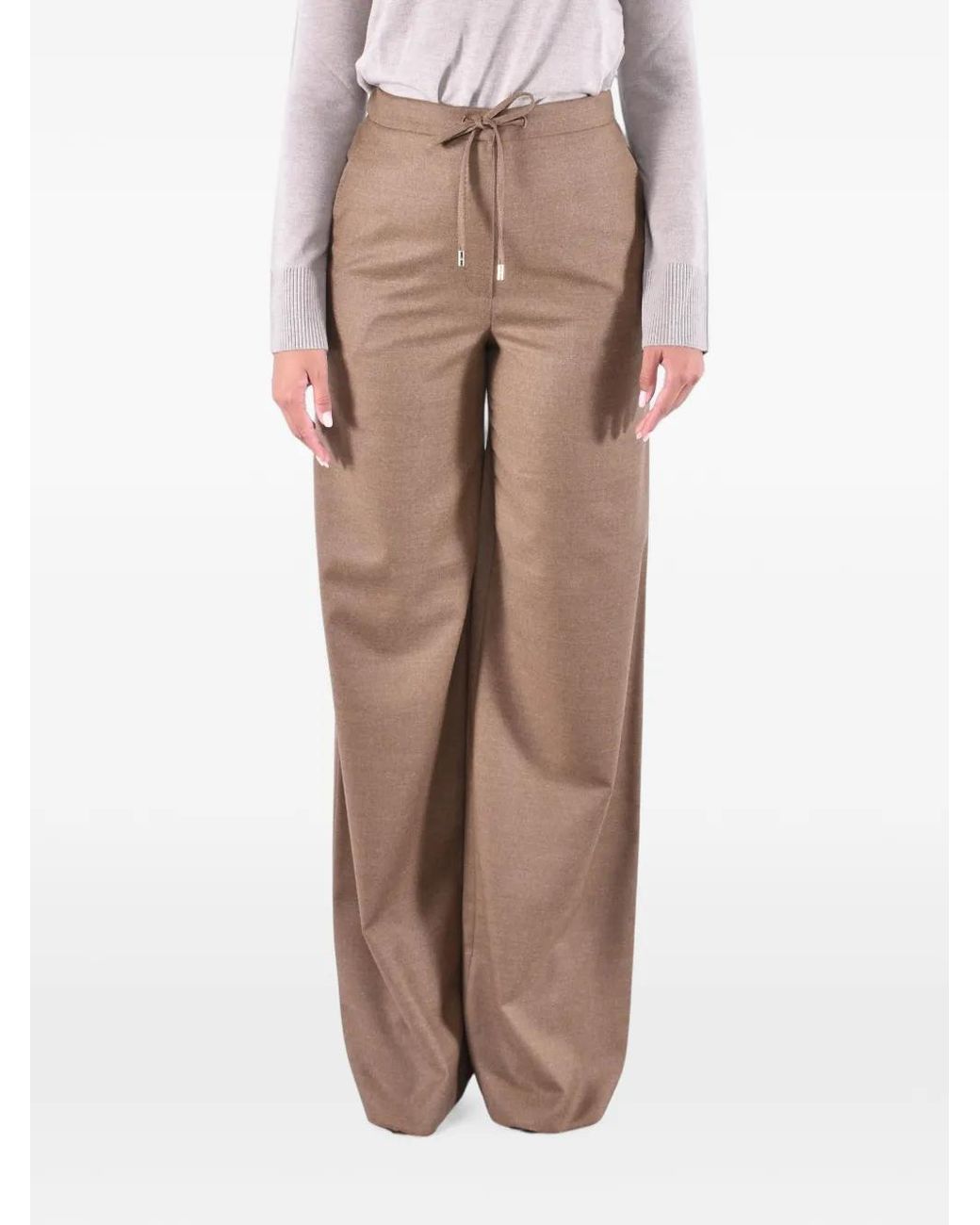 Max Mara Brown Drawstring-Waist Flannel Trousers