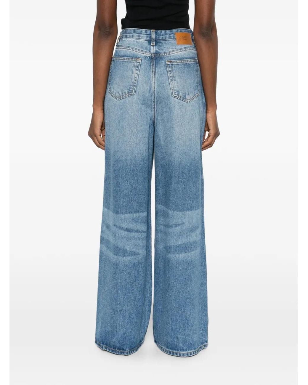Ganni Blue Baggy Denim Jeans Knee Details