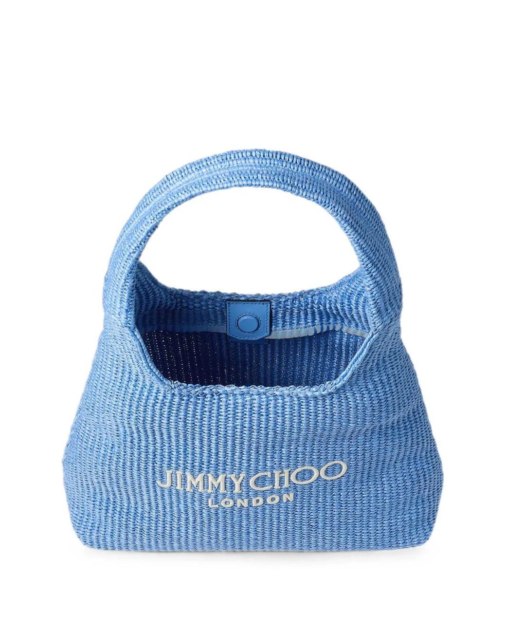 Jimmy Choo Blue Beach Diamond Large Ocean And Ecru Raffia Shoulder Bag