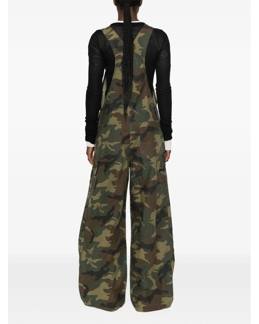 R13 Green Camouflage-Print Dungarees