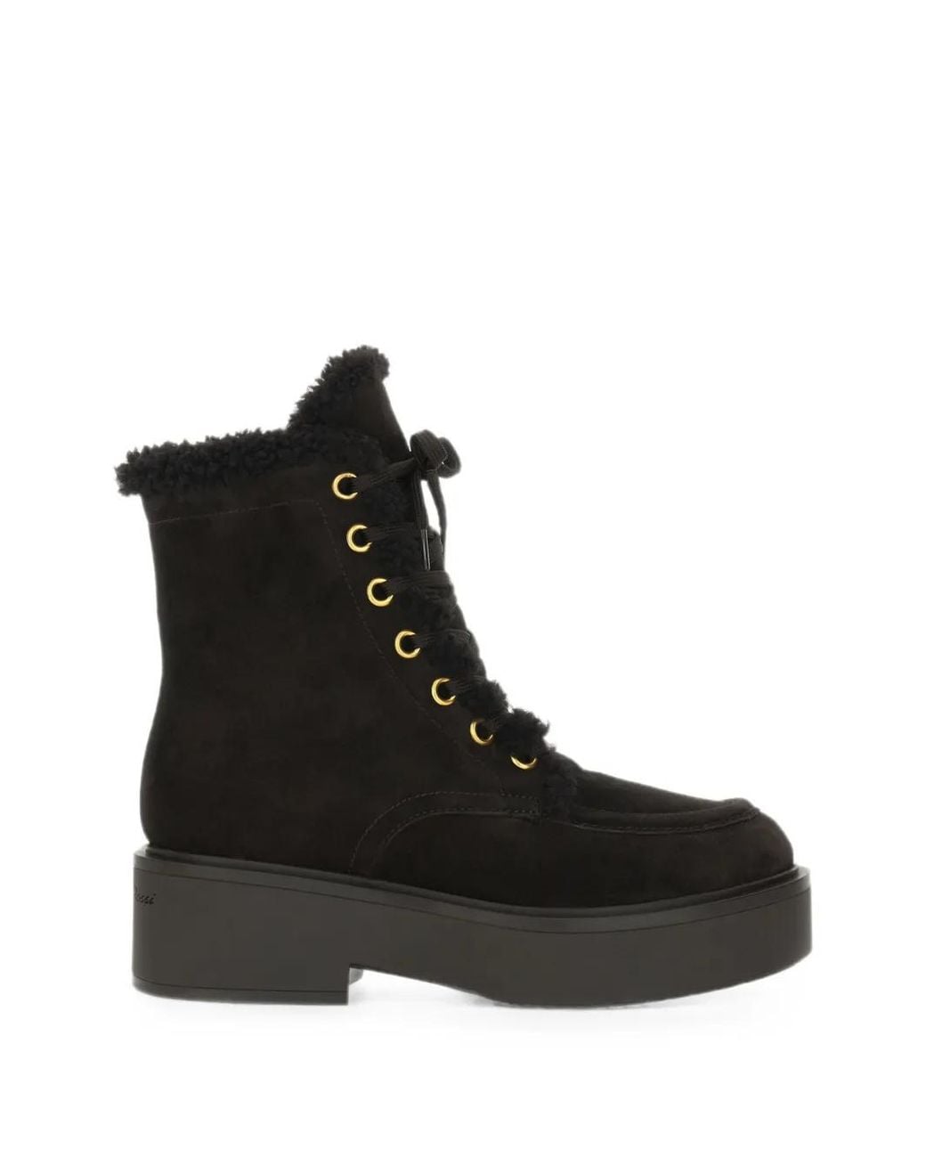 Gianvito Rossi Black Shearling-Trim Lace-Up Ankle Boots