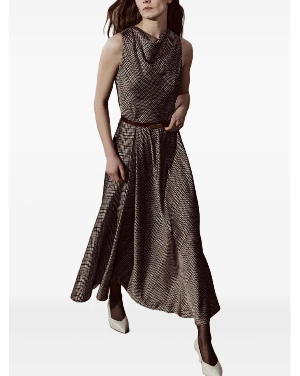 Vince Gray Plaid Cowl-Neck Dress