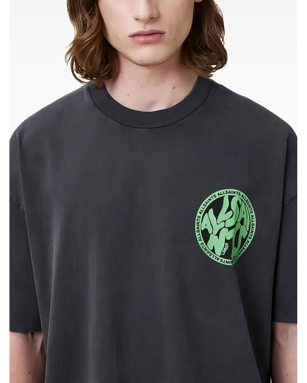 AllSaints Black Logo-Print Graphic T-Shirt for men