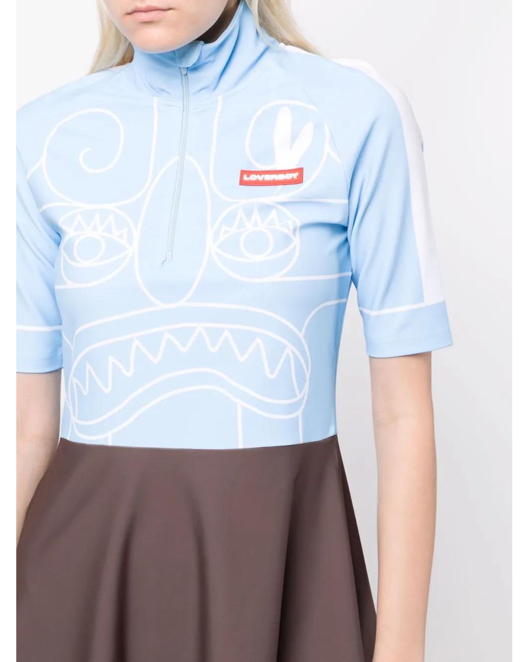 Charles Jeffrey Blue Face-Print Flared Minidress