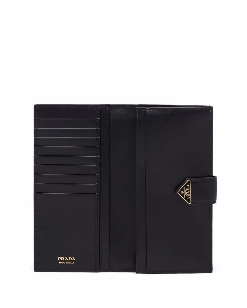 Prada Gray Logo-Plaque Leather Wallet