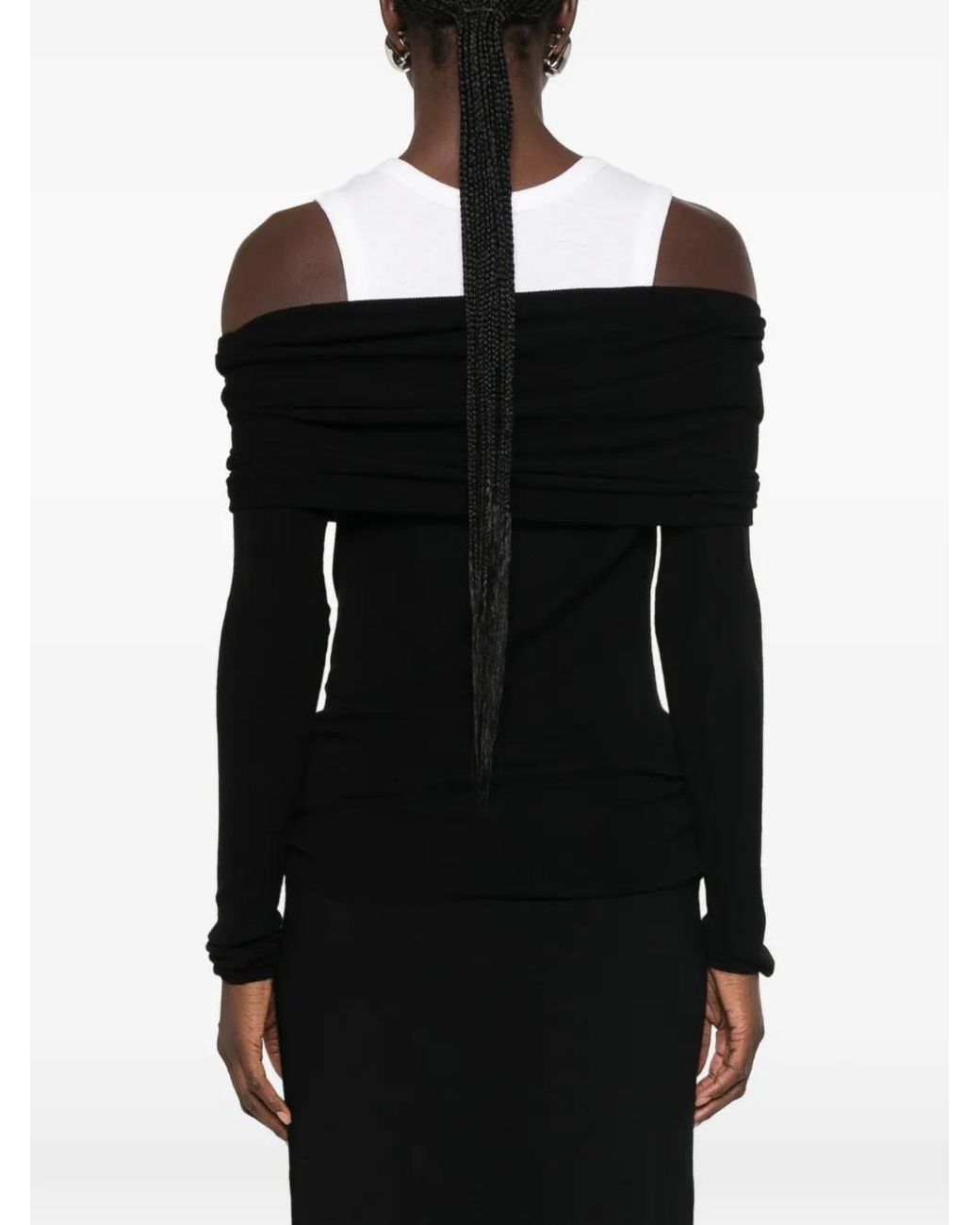 Le Petite Pulle Black Off-Shoulder Ruched Sweater