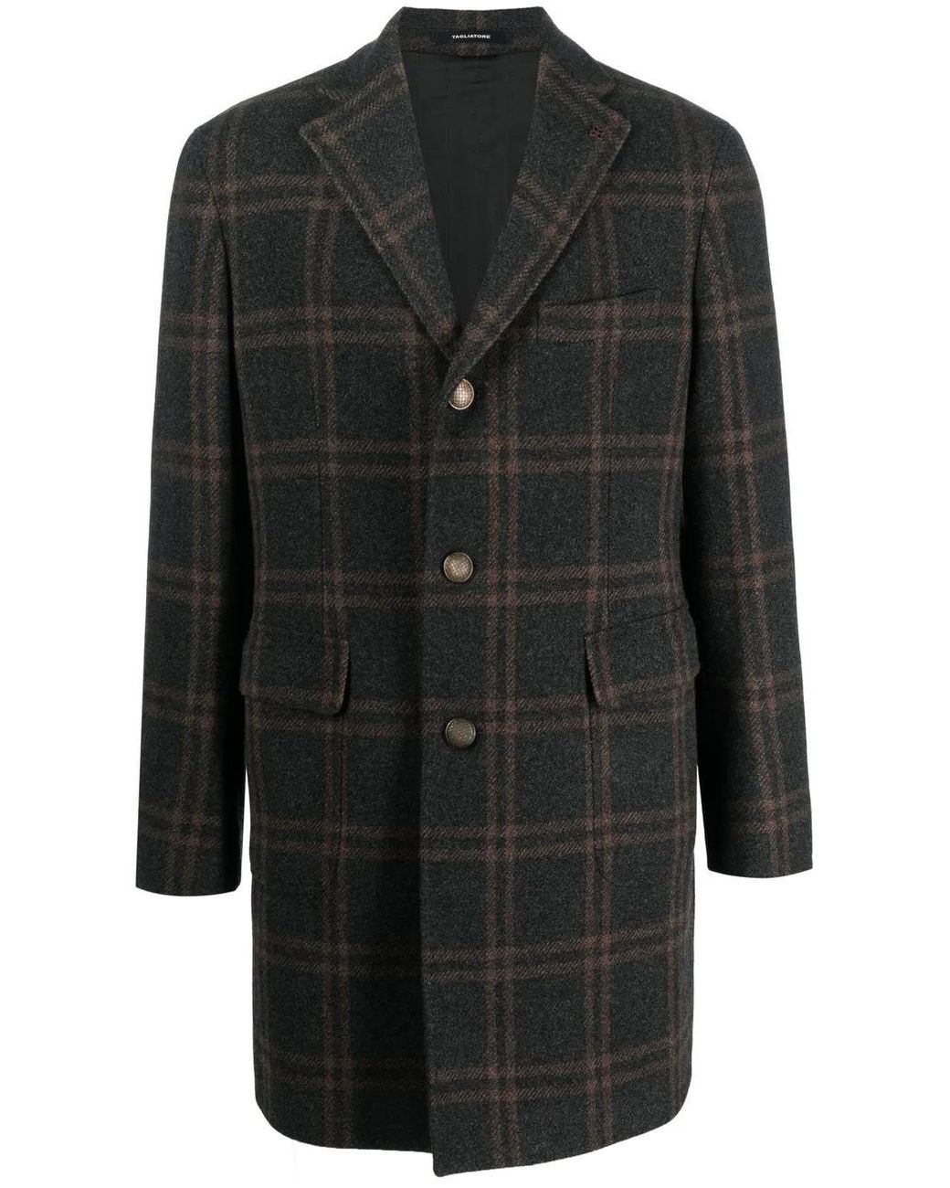 Tagliatore Black Checked Single-Breasted Coat for men