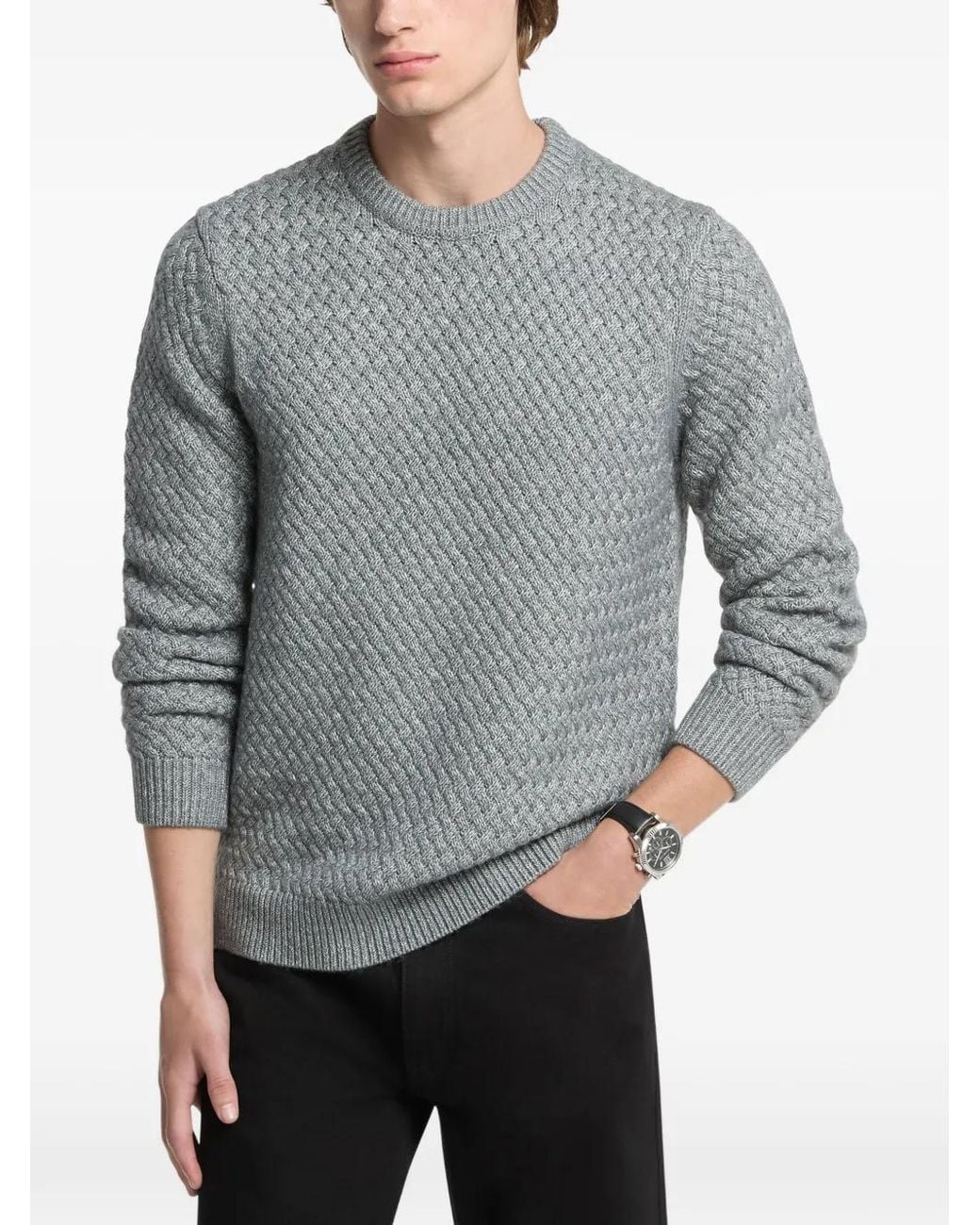 Michael Kors Gray Crosshatch Cotton Blend Sweater for men