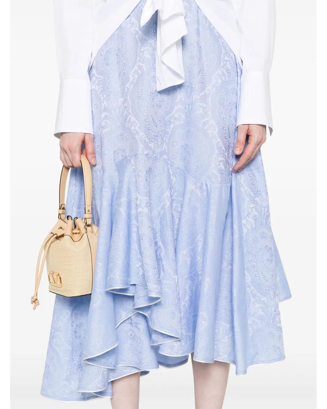 Etro Blue Cotton Skirt With Decorative Pattern