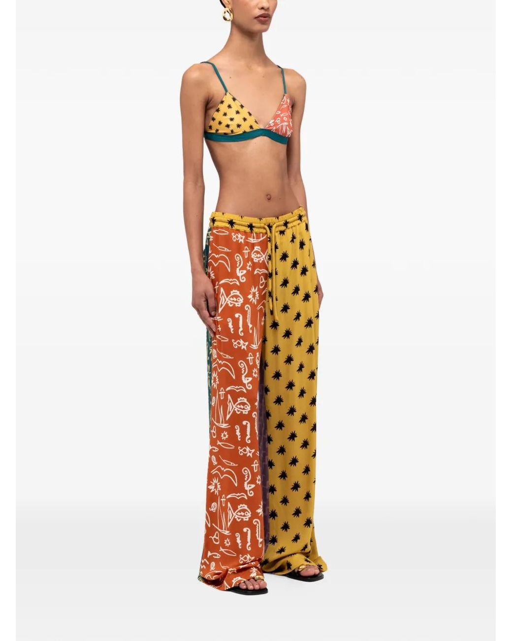 Donde Esteban White Colour-Block Printed Trousers
