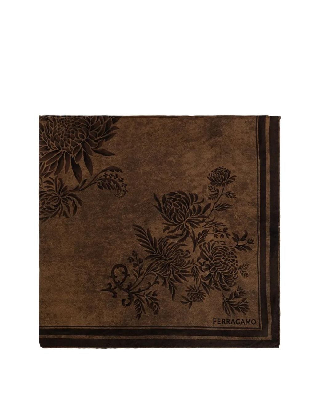 Ferragamo Brown Floral-Print Silk Scarf