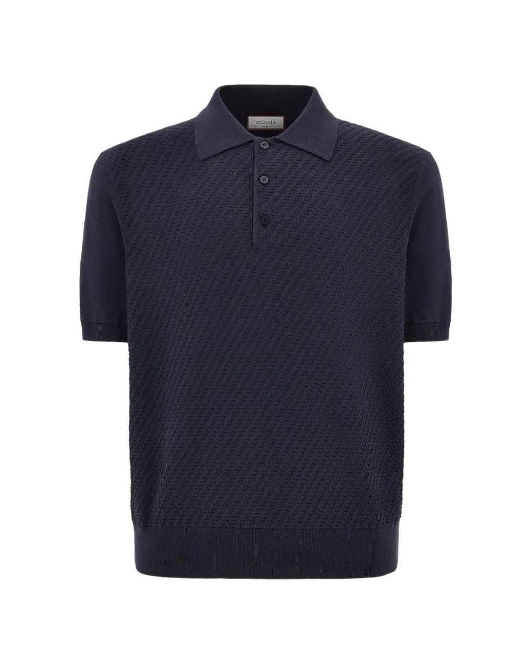 Canali Blue Textured Button Polo Shirt for men