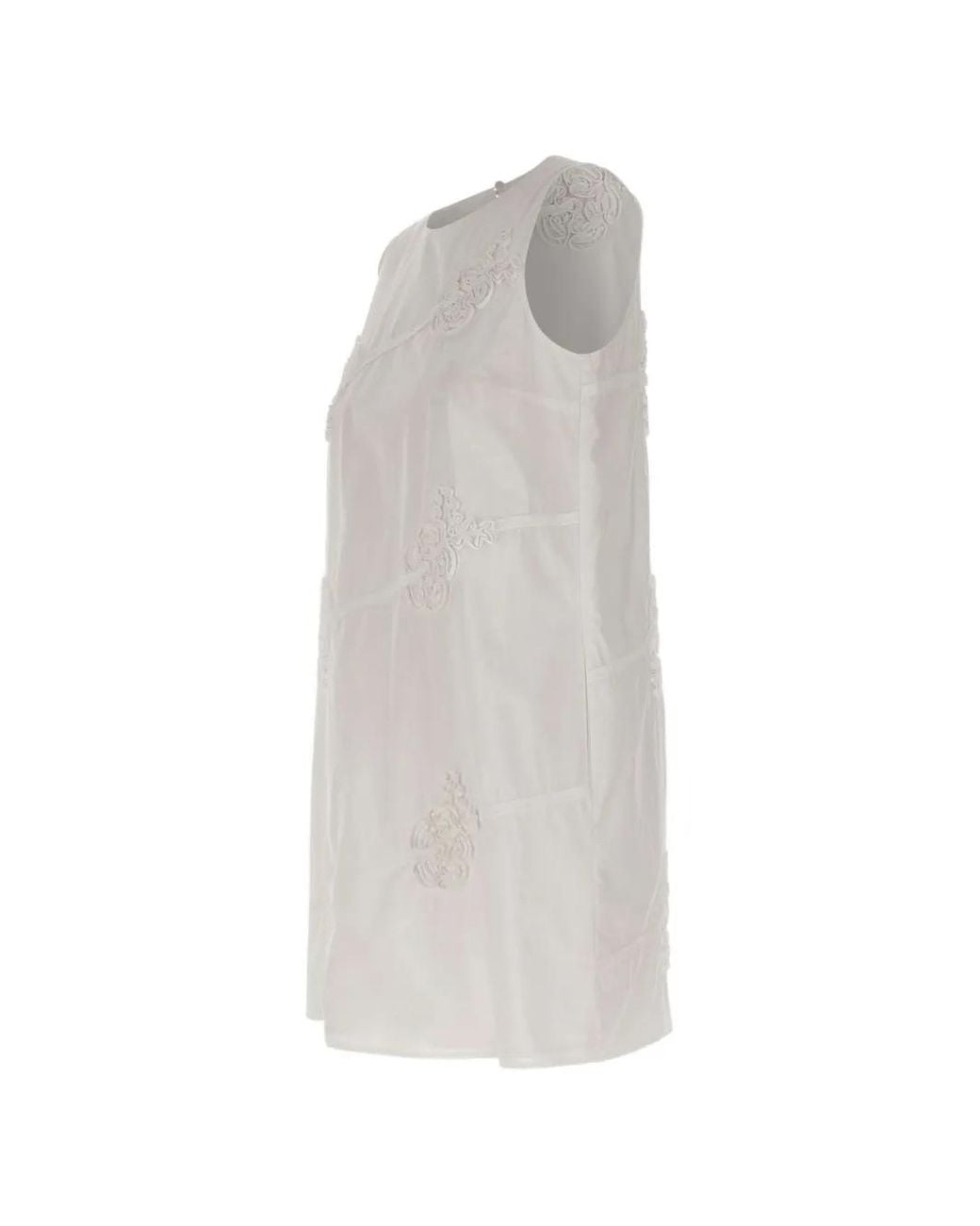 Marella White Robe Courte À Fleurs Brodées