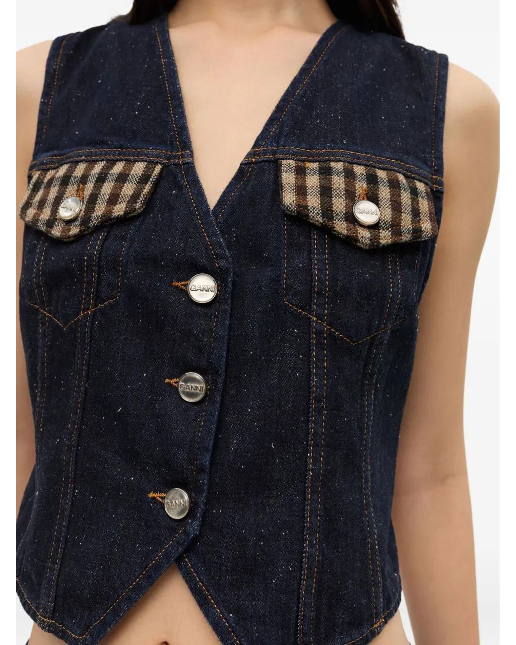 Ganni Blue Denim Waistcoat