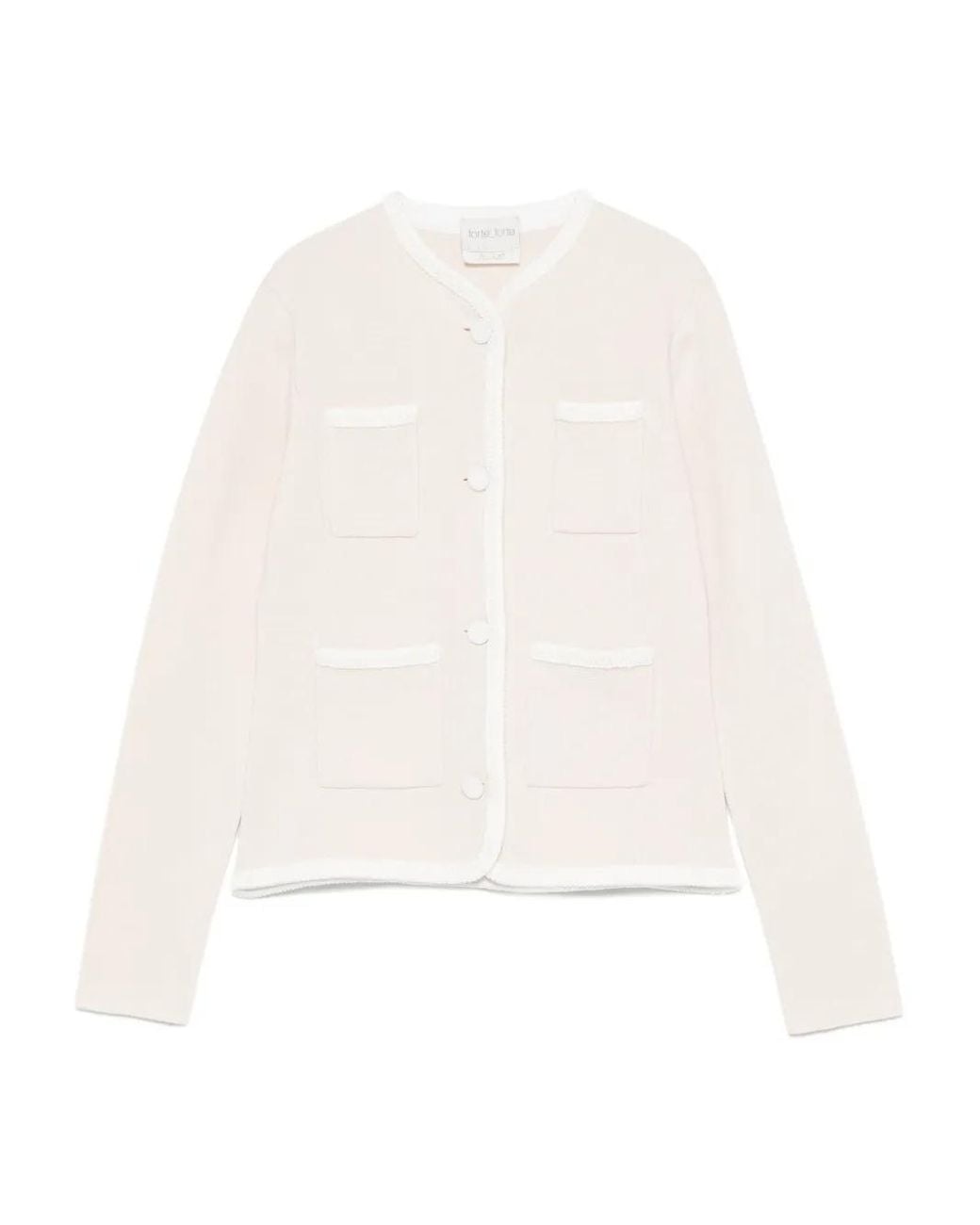 Forte_forte White Pocket-Trimmed Button Cardigan
