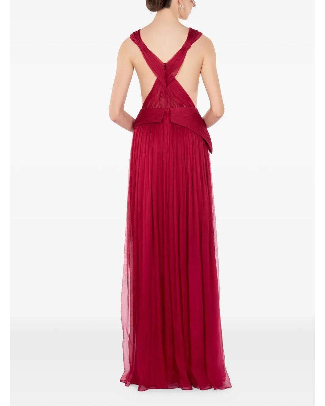 IMROSKA Red 32 Iris V-Neck Maxi Dress