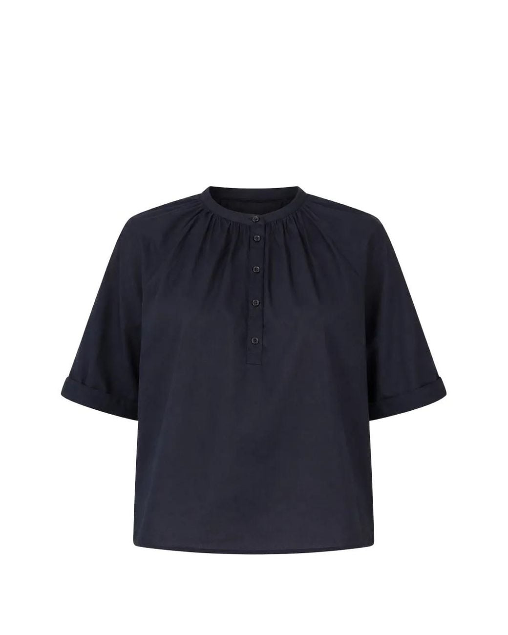 Officine Generale Blue Gathered-Detail Short-Sleeve Blouse