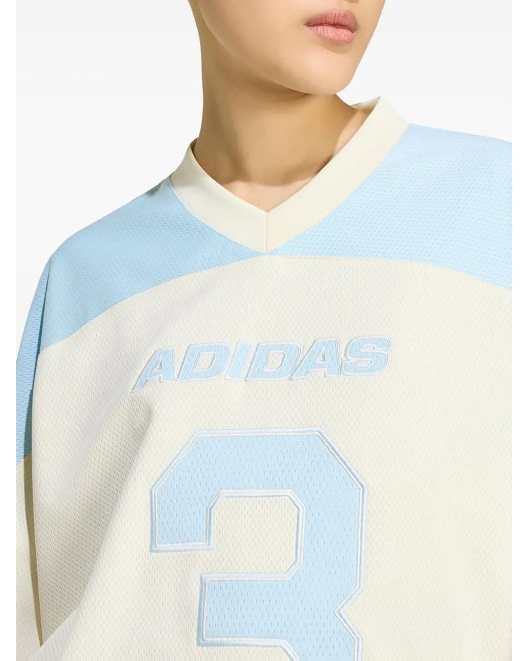 Adidas Blue Logo-Detail V-Neck Mini Dress