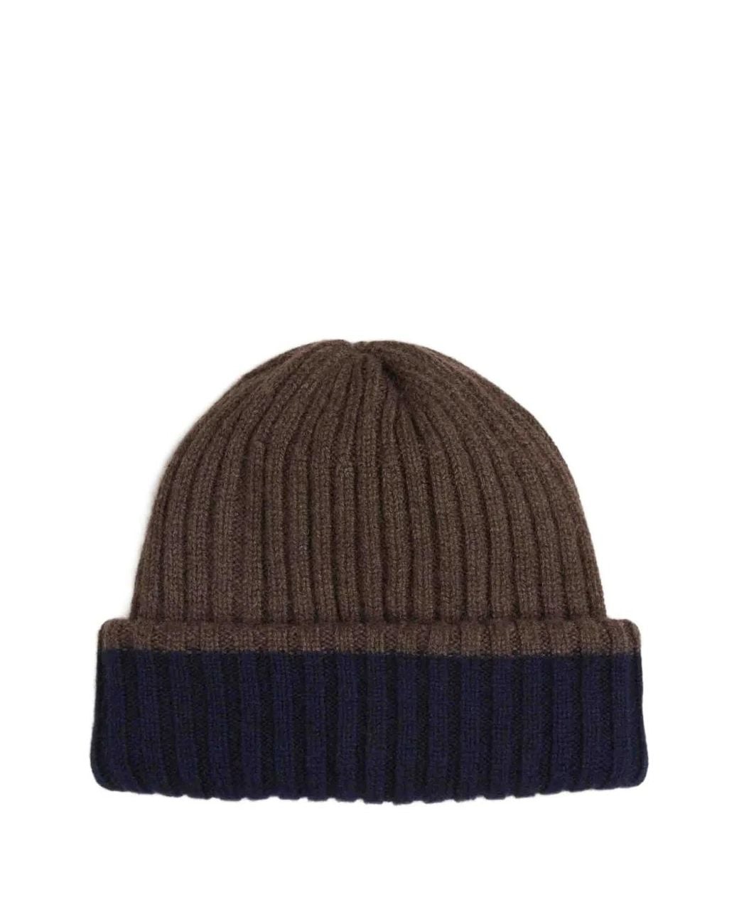 Fedeli Brown Ribbed-Knit Beanie Hat for men