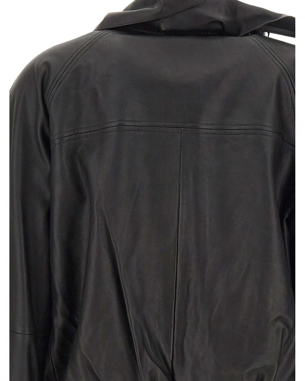 Herskind Black Yvette Scarf-Detail Leather Bomber Jacket