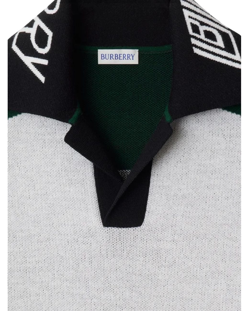 Burberry Black Logo Trim Wool Polo Shirt for men