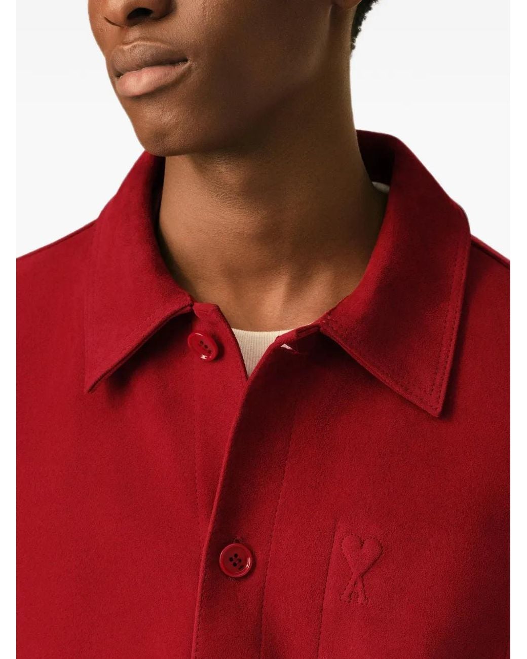AMI Red Veste En Cuir Suédé À Logo Ami De Cœur for men