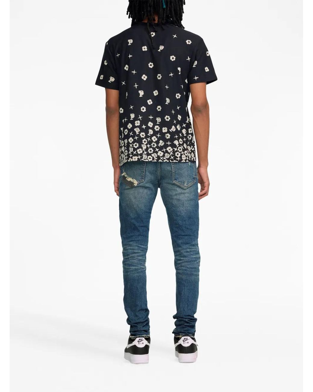 Purple Brand Blue Patch-Detail Low-Rise Skinny Jeans for men