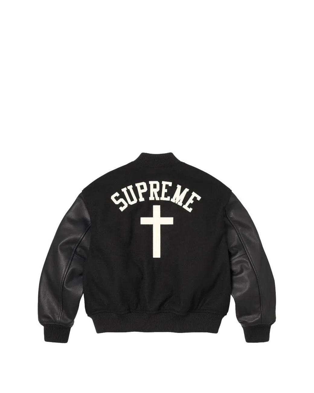 Supreme Black Cross Varsity Bomber Jacket for men
