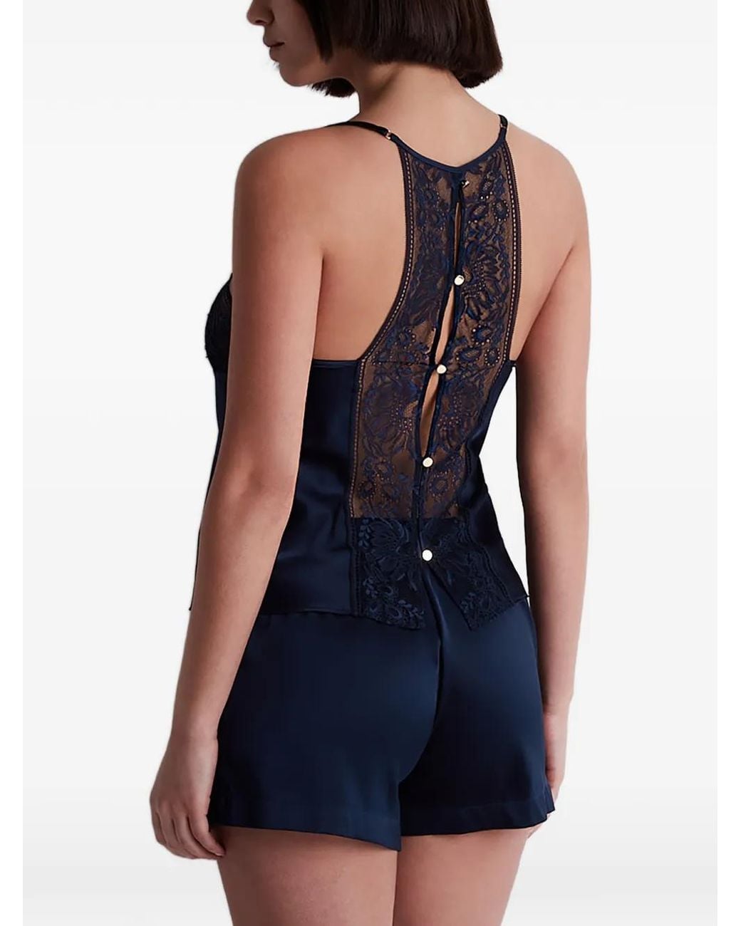 Aubade Blue Midnight Whisper Lace-Trim Pajamas Top