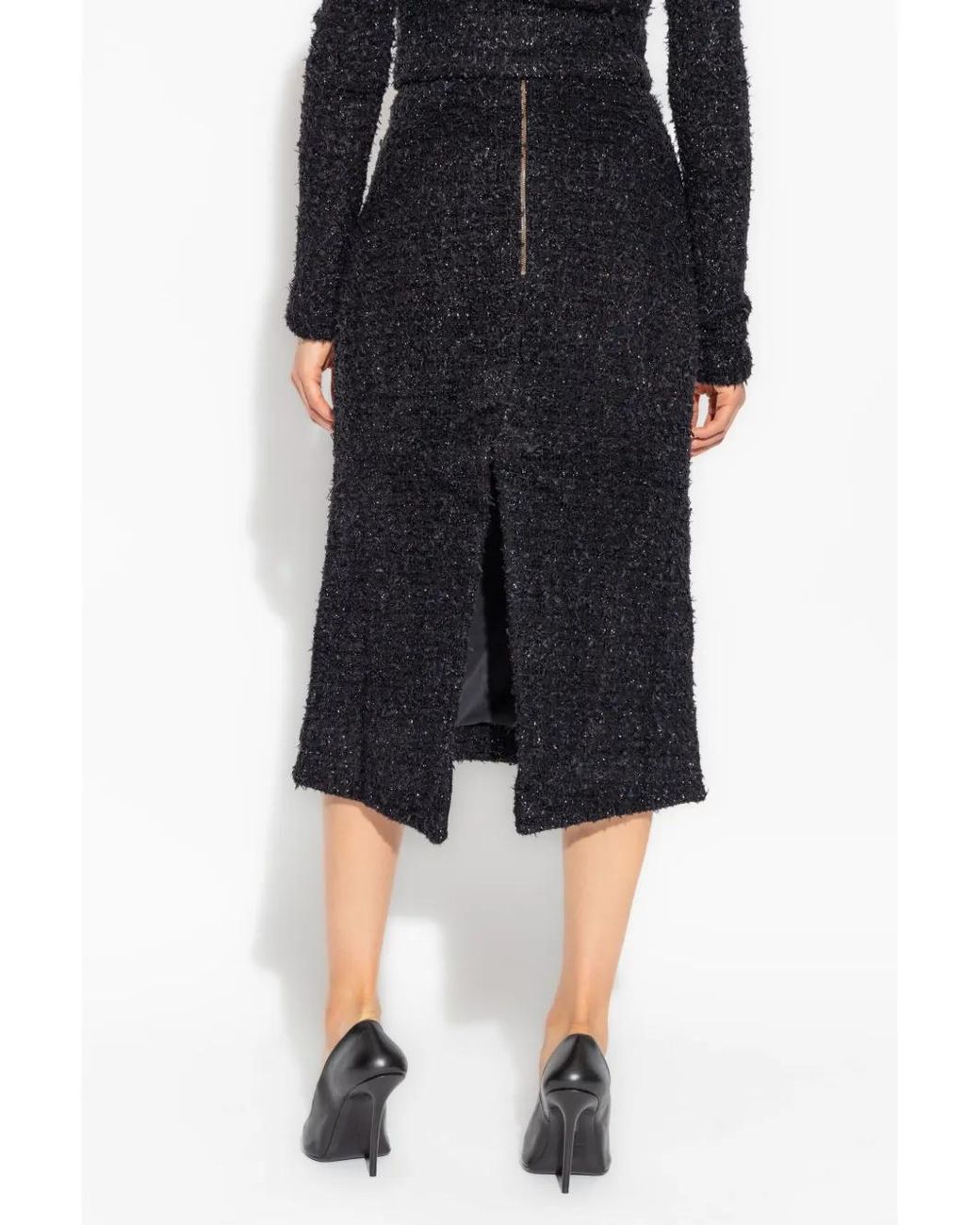 Balenciaga Black Tweed Midi Skirt